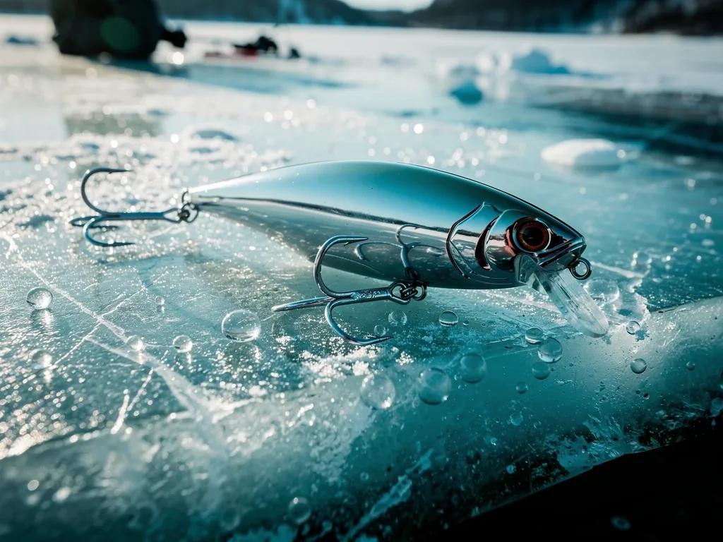 Professional fishing gear frozen in ice