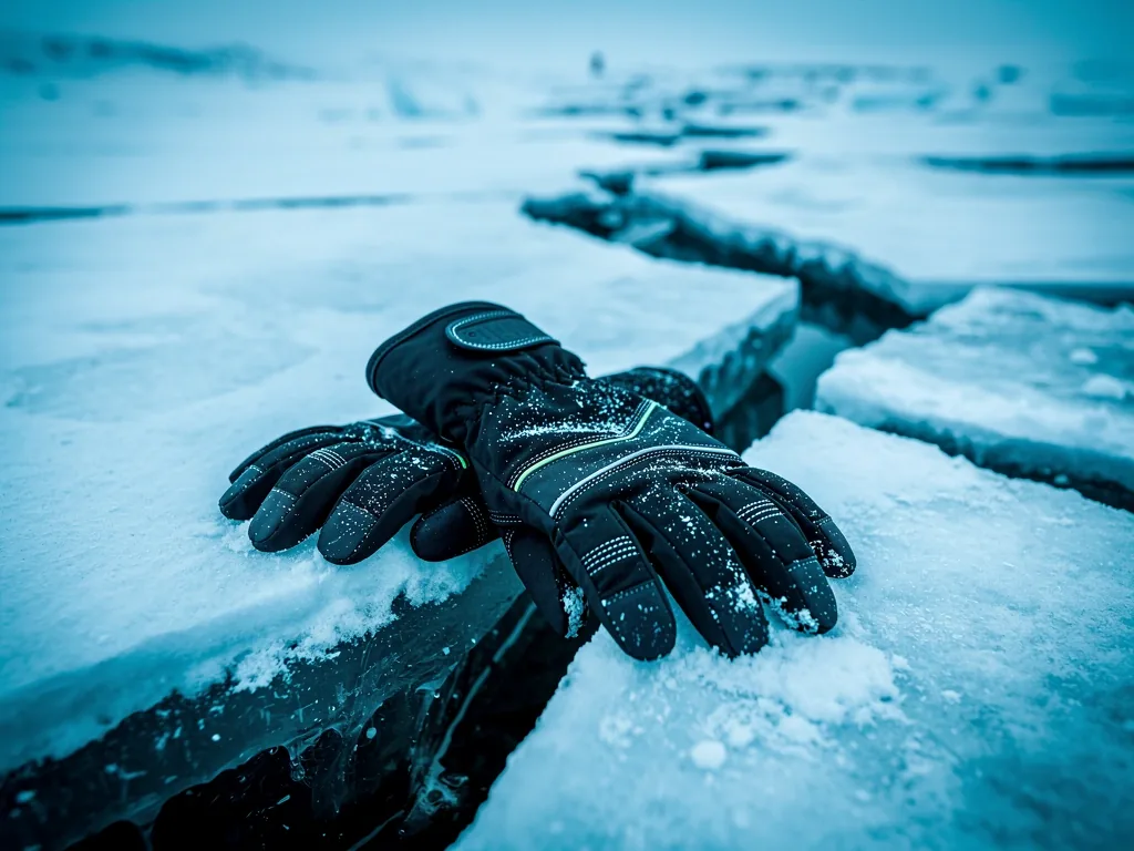 Arctic fishing gear frozen in ice